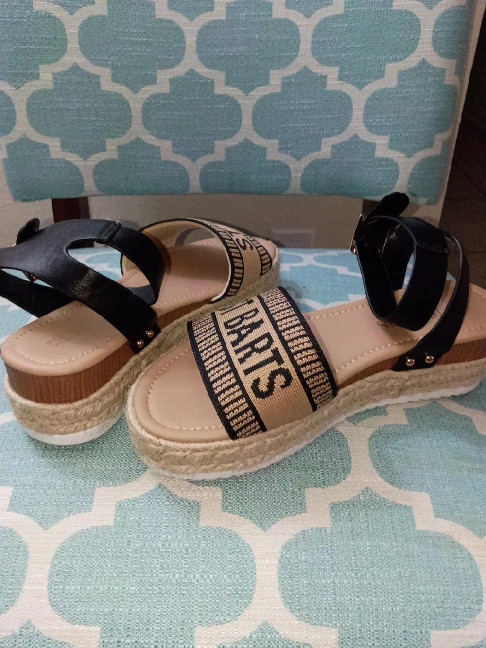 Barts Black and Beige Espadrille Platform Sandals